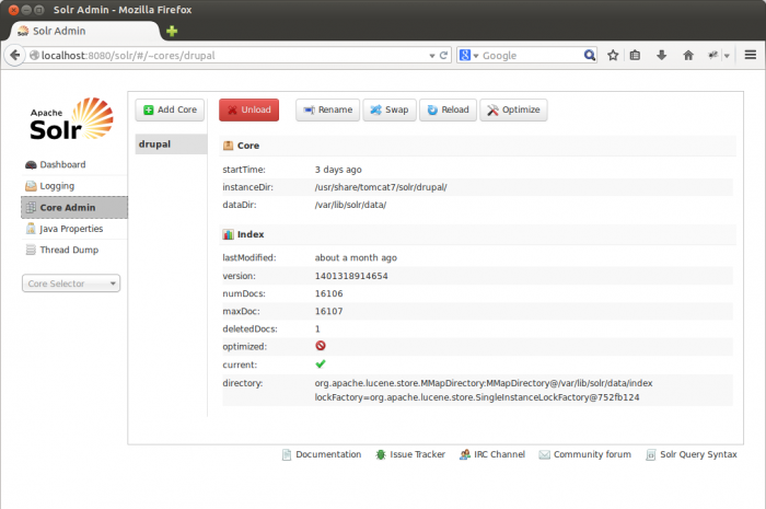 Solr core web-based admin